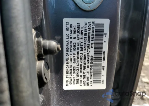 2012 Honda Civic Lx из США, поврежденный, VIN 19XFB2F54CE068641